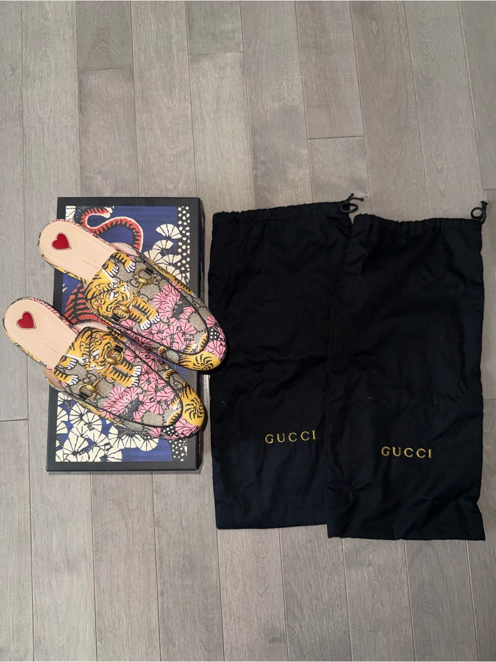 Gucci GG Supreme Bengal Tiger Floral Princetown Mules 37.5 - Picture 6 of 7